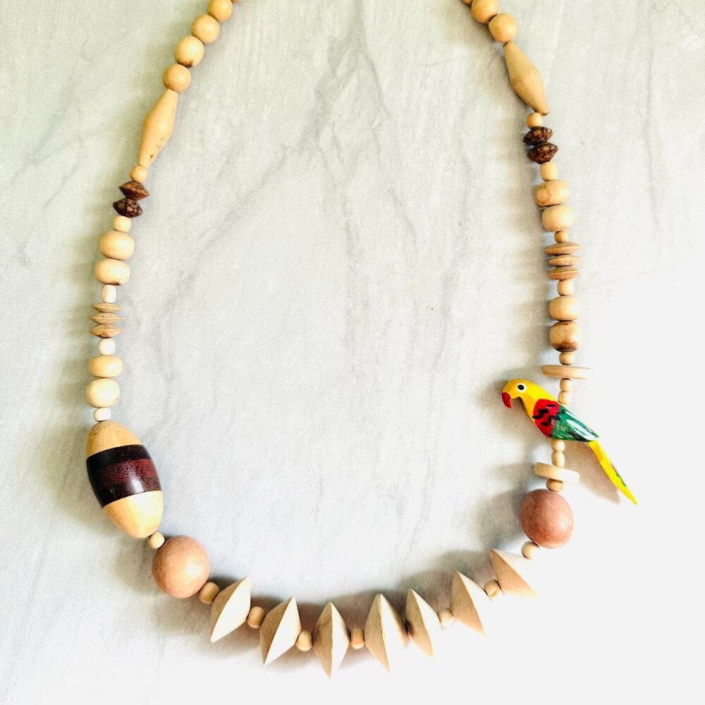 vintage parrot beaded wood necklace